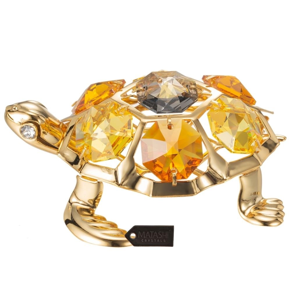 Matashi 24K Gold Plated Crystal Studded Tortoise Ornament Holiday Decor Gift for Christmas Mothers Day Birthday Image 2