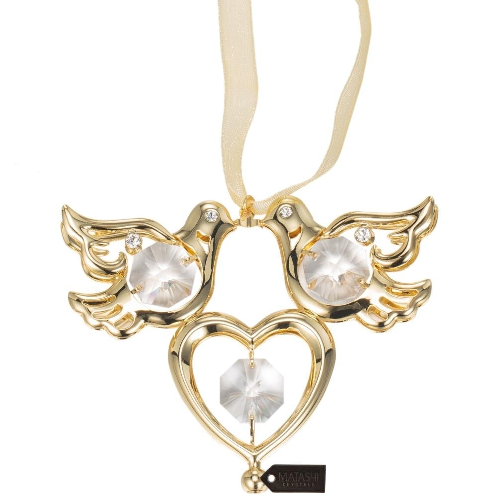 Matashi 24K Gold Plated Crystal Studded Love Doves Hanging Ornament Holiday Decor Gift for Christmas Mothers Day Image 2