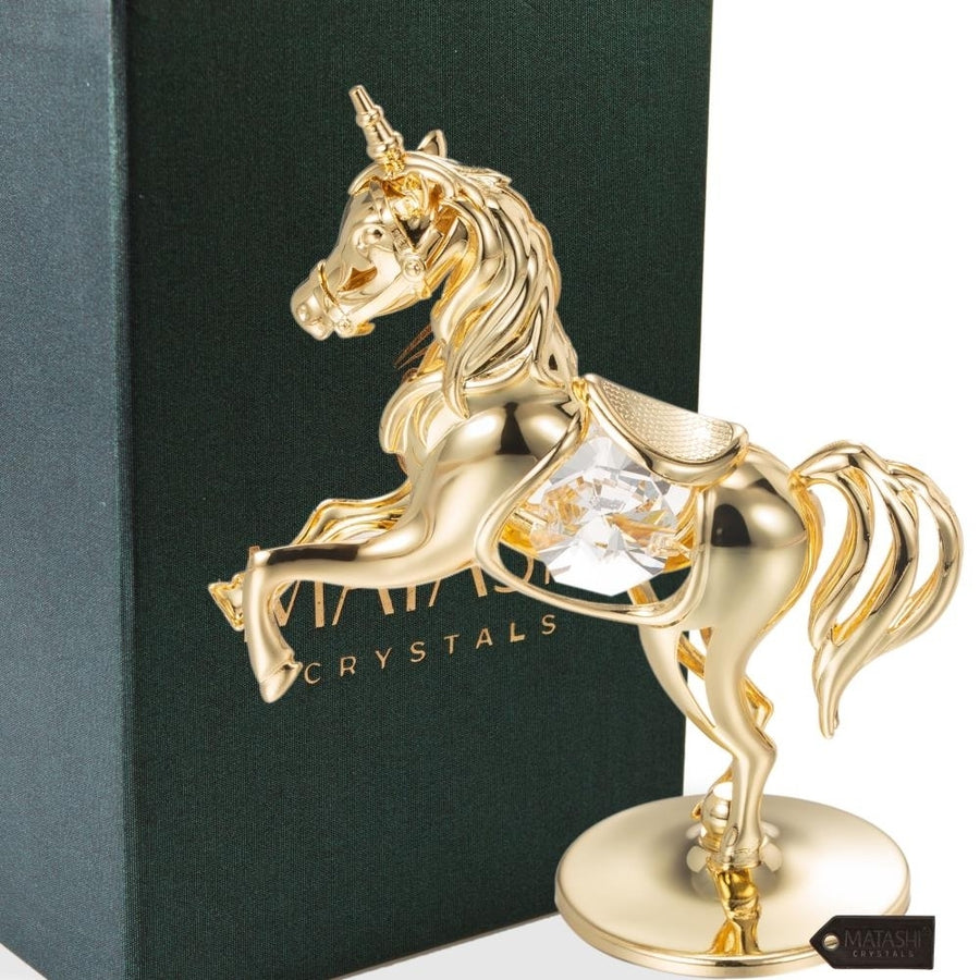 Matashi 24K Gold Plated Crystal Studded Unicorn Ornament Holiday Decor Gift for Christmas Mothers Day Birthday Image 1