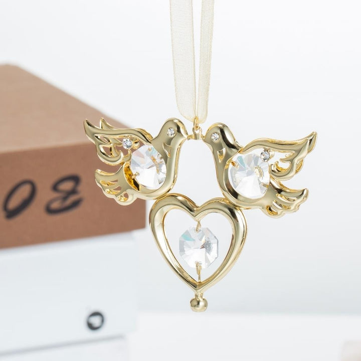 Matashi 24K Gold Plated Crystal Studded Love Doves Hanging Ornament Holiday Decor Gift for Christmas Mothers Day Image 4