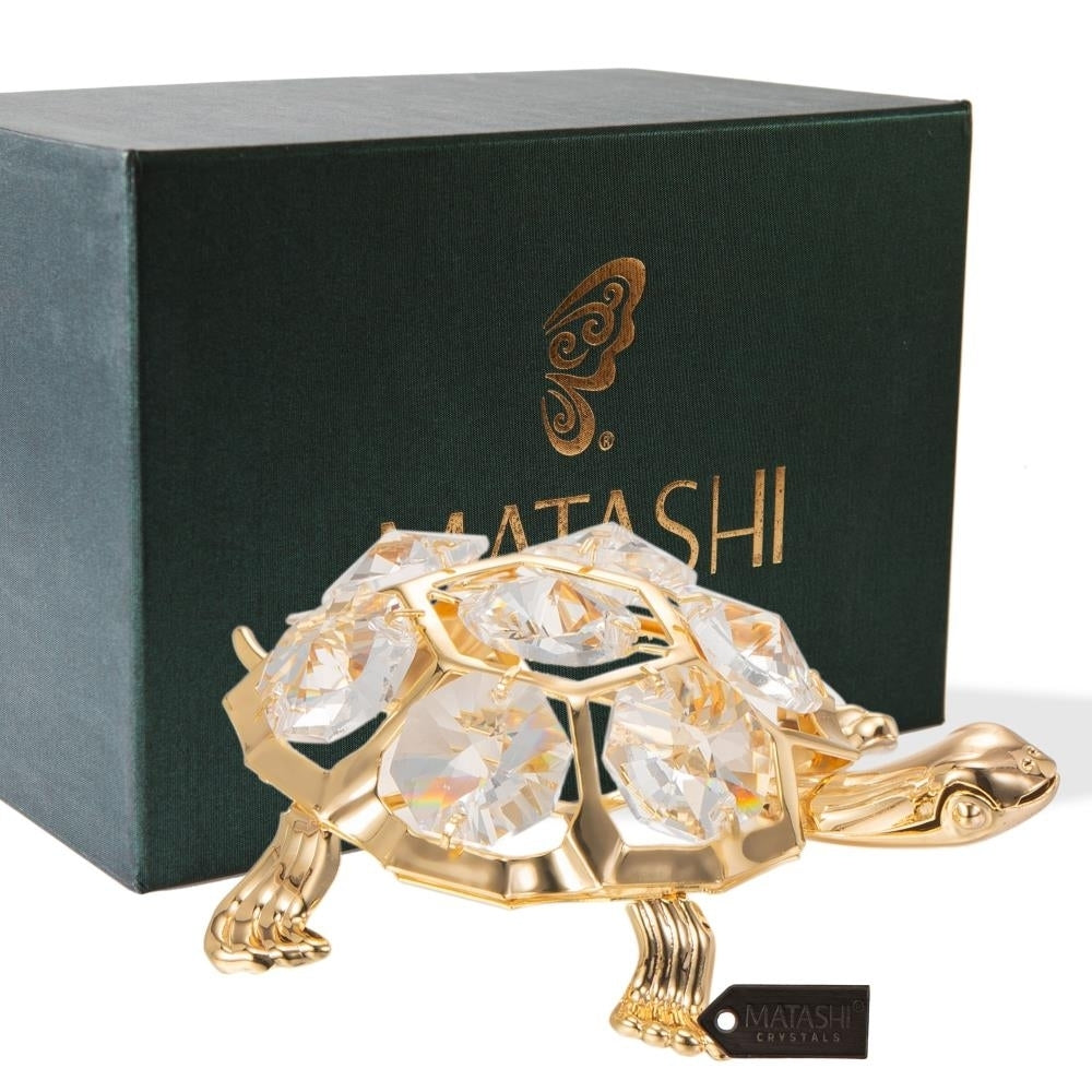 Matashi 24K Gold Plated Crystal Studded Turtle Ornament Holiday Decor Gift for Christmas Mothers Day Birthday Image 1