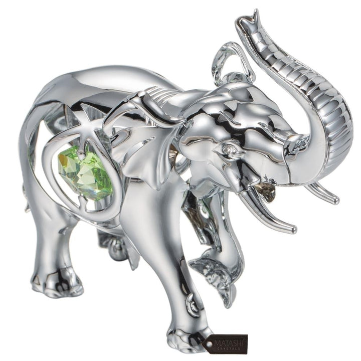 Matashi Chrome Plated Silver Elephant with Open Mouth Ornament with Mint Green and Clear-Cut Crystals Gift for Christmas Image 4