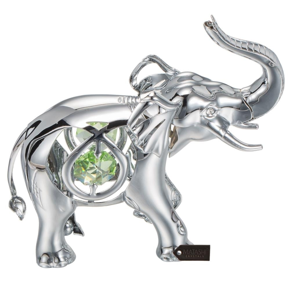 Matashi Chrome Plated Silver Elephant with Open Mouth Ornament with Mint Green and Clear-Cut Crystals Gift for Christmas Image 5