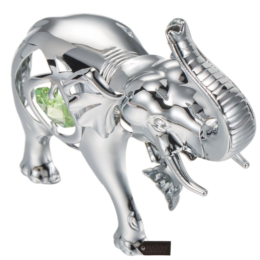 Matashi Chrome Plated Silver Elephant with Open Mouth Ornament with Mint Green and Clear-Cut Crystals Gift for Christmas Image 6