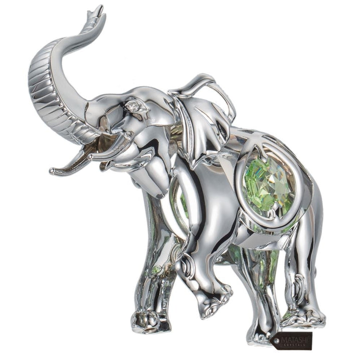 Matashi Chrome Plated Silver Elephant with Open Mouth Ornament with Mint Green and Clear-Cut Crystals Gift for Christmas Image 7