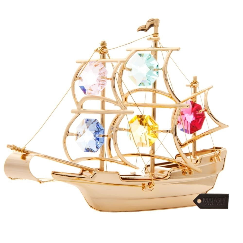 Matashi 24K Gold Plated Crystal Studded Mayflower Ship Ornament with Crystals Holiday Decor Gift for Christmas Mothers Image 2