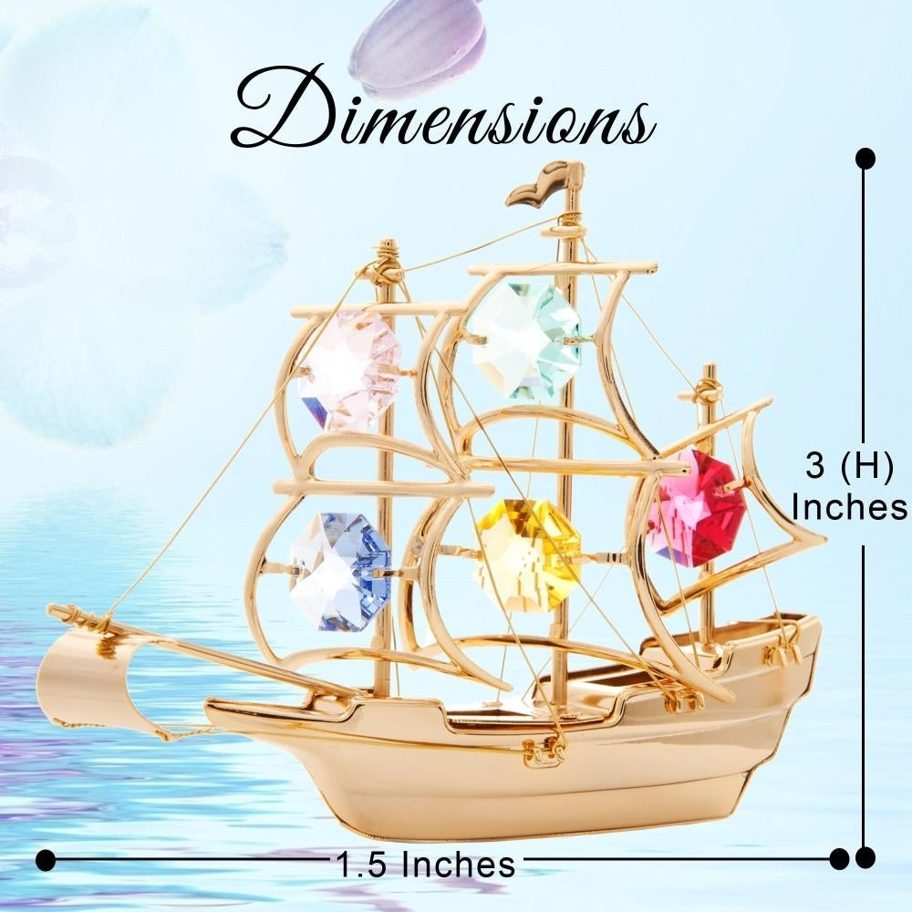 Matashi 24K Gold Plated Crystal Studded Mayflower Ship Ornament with Crystals Holiday Decor Gift for Christmas Mothers Image 3