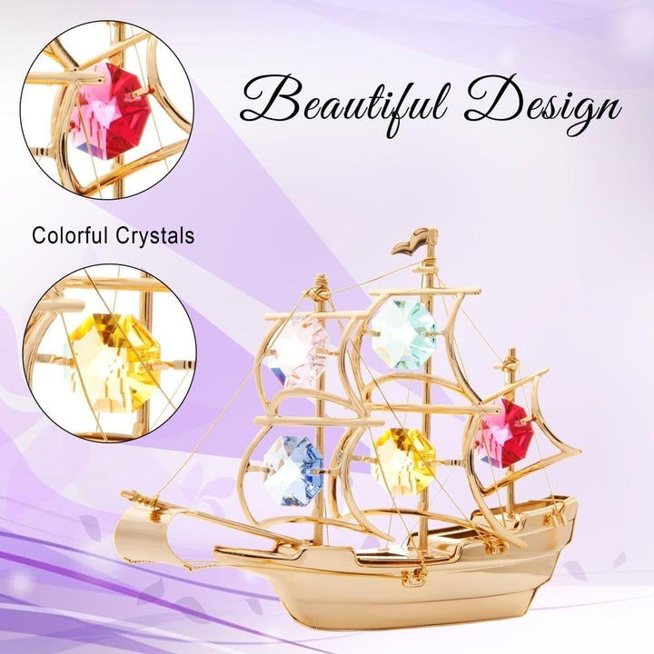 Matashi 24K Gold Plated Crystal Studded Mayflower Ship Ornament with Crystals Holiday Decor Gift for Christmas Mothers Image 4