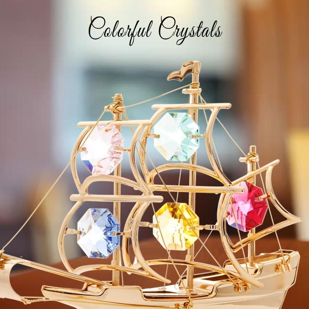 Matashi 24K Gold Plated Crystal Studded Mayflower Ship Ornament with Crystals Holiday Decor Gift for Christmas Mothers Image 6