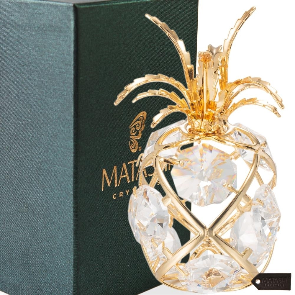 Matashi 24K Gold Plated Mini Pineapple Ornament with Clear Crystals Holiday Decor Gift for Christmas Mothers Day Image 1