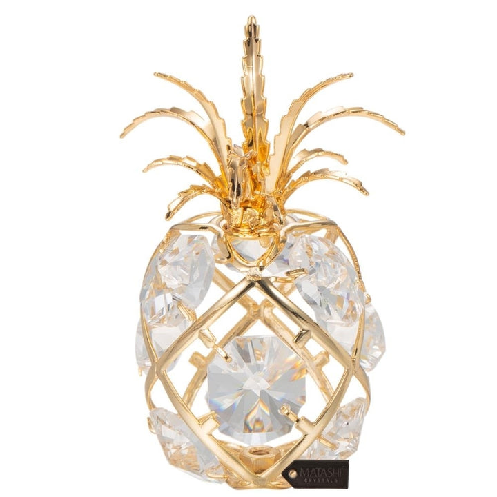 Matashi 24K Gold Plated Mini Pineapple Ornament with Clear Crystals Holiday Decor Gift for Christmas Mothers Day Image 3