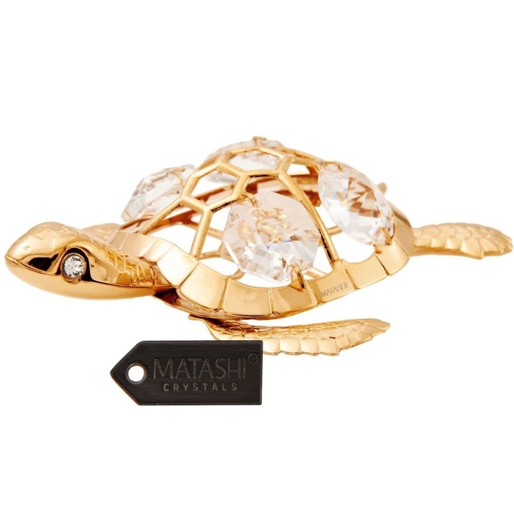 Matashi 24K Gold Plated Crystal Studded Sea Turtle Ornament Holiday Decor Gift for Christmas Mothers Day Birthday Image 1