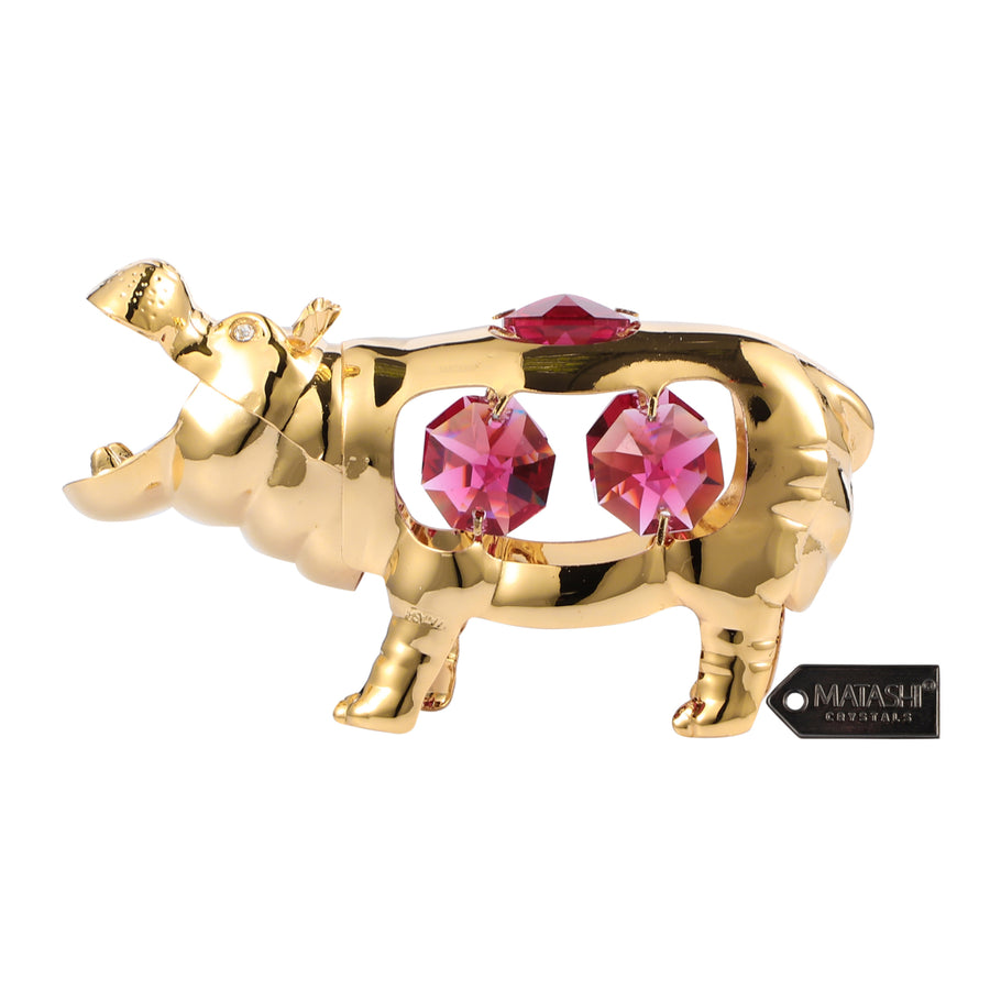 Matashi 24K Gold Plated Crystal Studded Open Mouth Hippo Ornament Holiday Decor Gift for Christmas Mothers Day Birthday Image 1