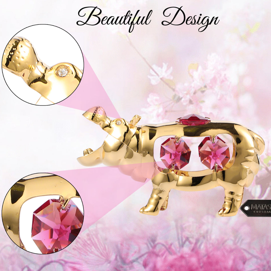 Matashi 24K Gold Plated Crystal Studded Open Mouth Hippo Ornament Holiday Decor Gift for Christmas Mothers Day Birthday Image 5