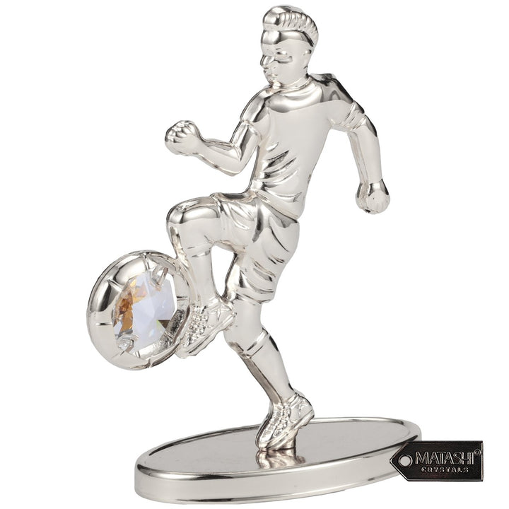 Matashi Silver Plated Soccer Football Player Figurine with Crystals Gift for Sports Fan, Desk Accessories, Trophy, Boss Image 4