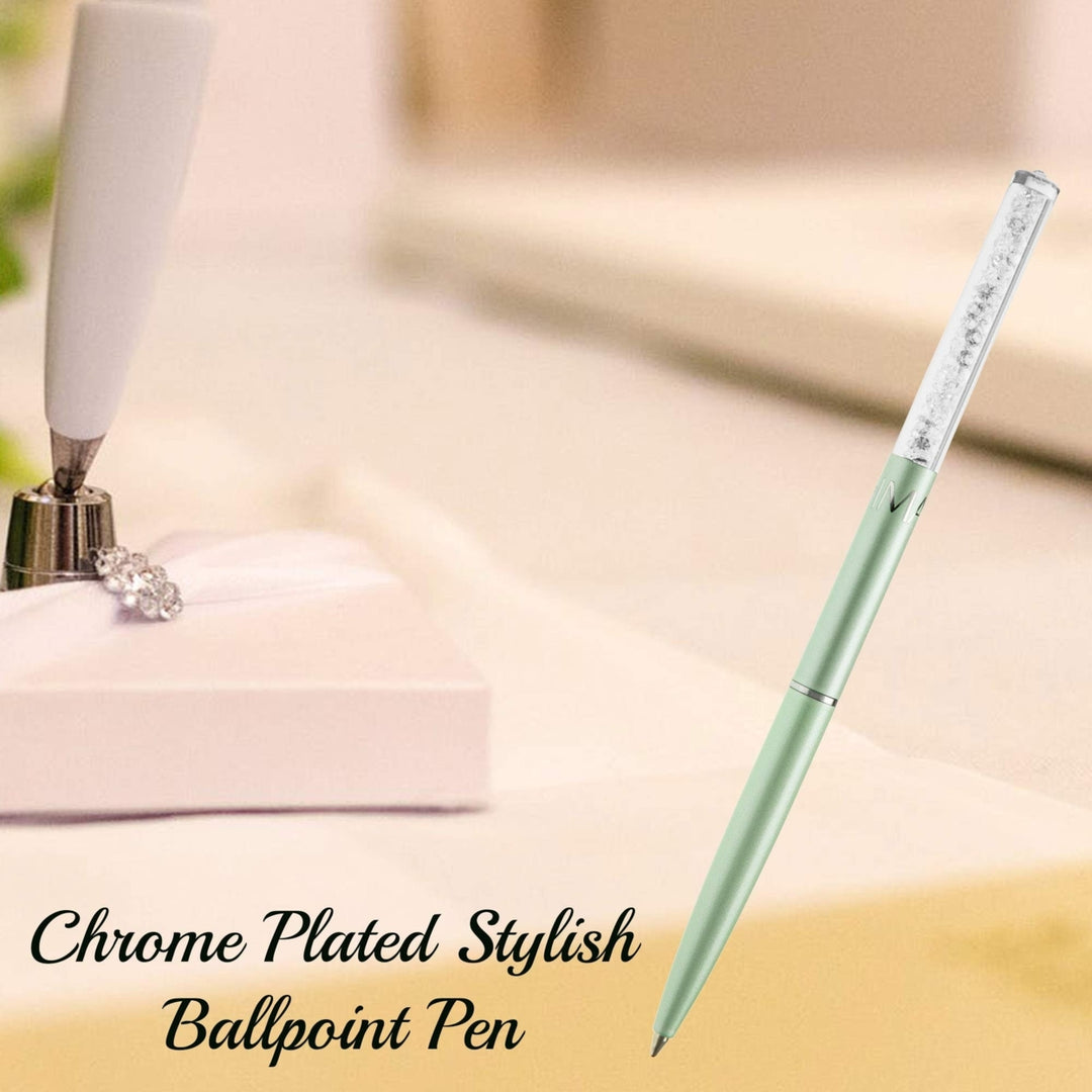 Matashi Green Chrome Plated Stylish Ballpoint Pen with a Miniature Crystalline Top Gift for Christmas Birthday Teacher Image 6