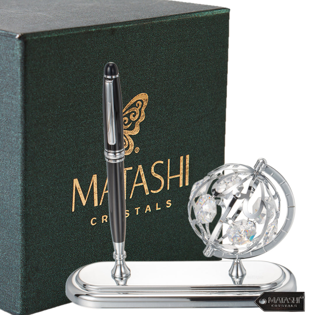 Matashi Highly Polished Chrome Plated Executive Globe Pen Desk Set Desk Accessories Gift for Christmas Birthday Boss Image 2