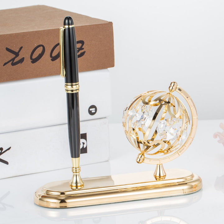 Matashi Highly Polished 24K Gold Plated Executive Desk Set w/ Pen and Globe Ornament Desk Accessories Gift for Christmas Image 8