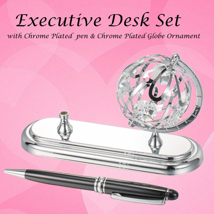 Matashi Highly Polished Chrome Plated Executive Globe Pen Desk Set Desk Accessories Gift for Christmas Birthday Boss Image 6