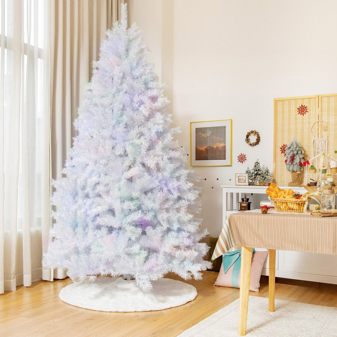 6/7/8 FT White Artificial Christmas Tree Hinged Unlit Iridescent Xmas Tree Image 4