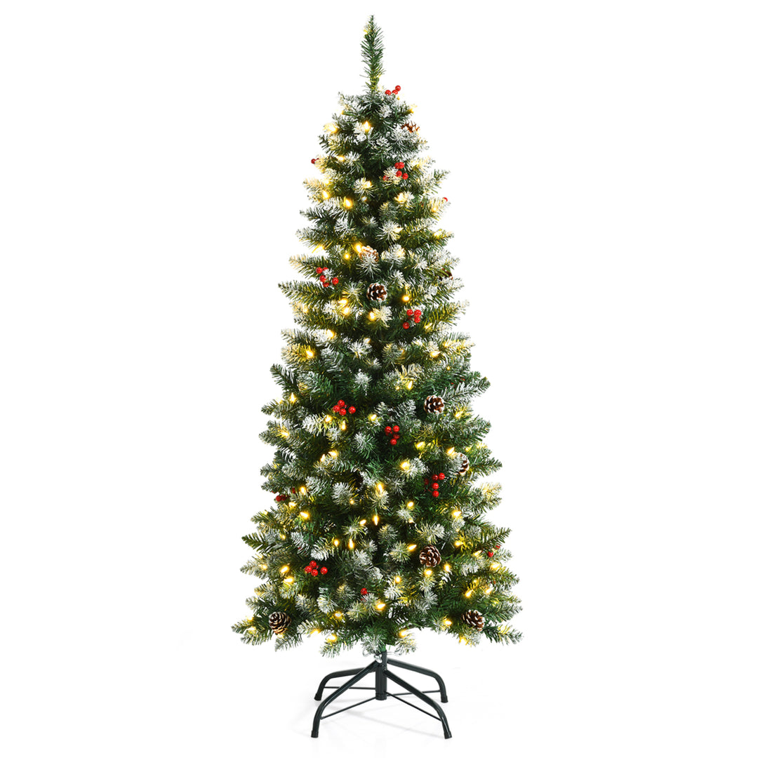 5/6/7 FT Pre-lit Hinged Christmas Tree Artificial Pencil Xmas Tree w/ LED Lights Image 4