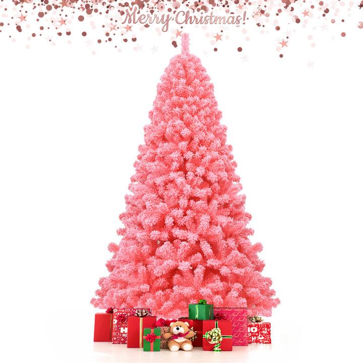 4.5/6.5/7.5 FT Artificial Snow Flocked Pink Christmas Tree Unlit Xmas PVC Tree Image 4