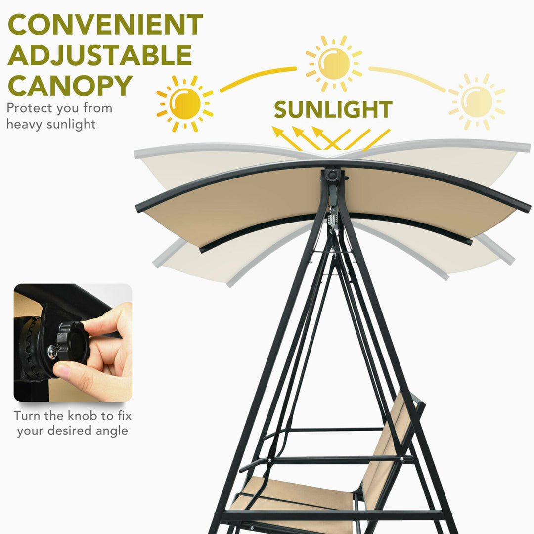 Patio Canopy Swing Outdoor Swing Chair 2-Person Canopy Hammock Beige Image 4