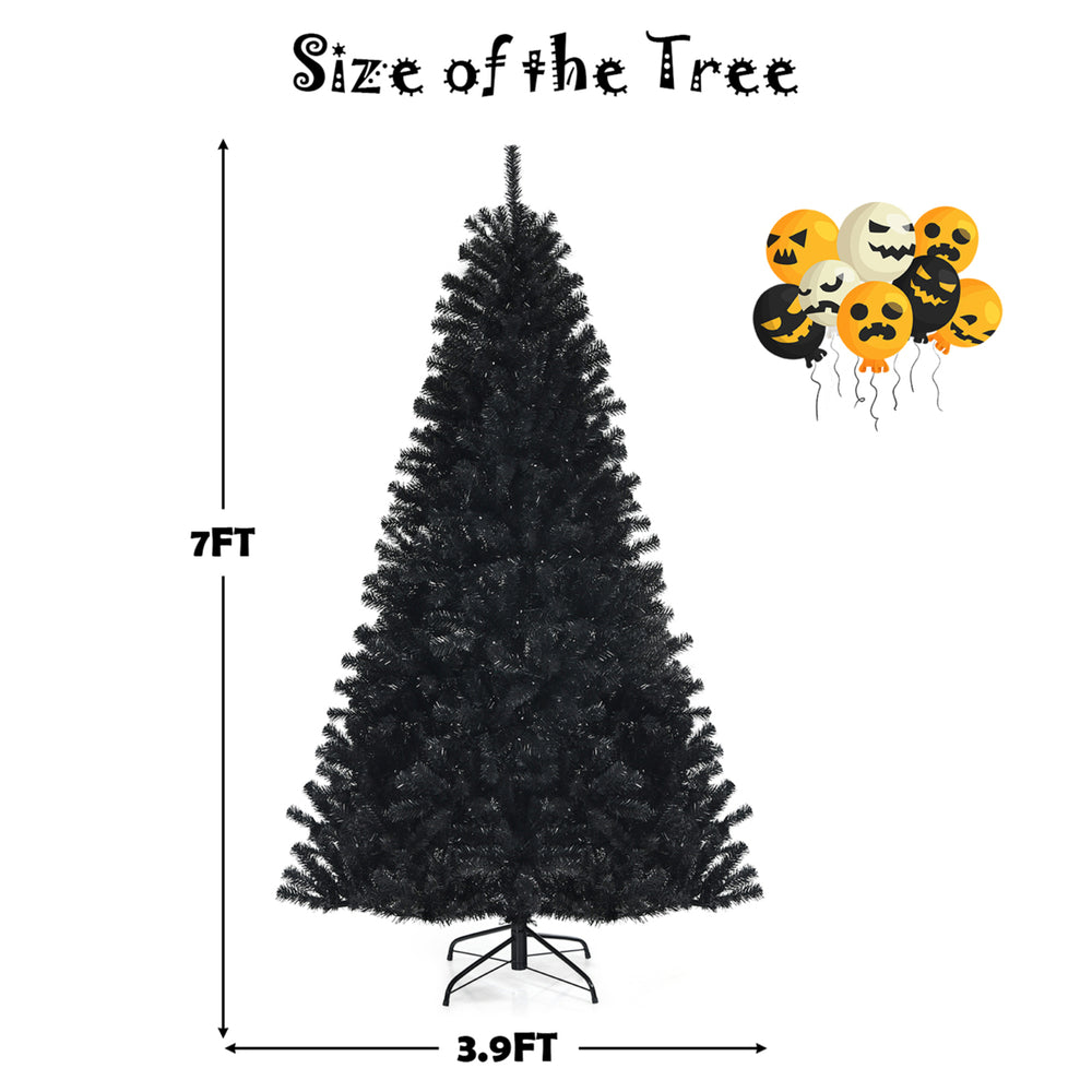 7 FT Pre-lit Black Halloween Tree Artificial Hinged Christmas Image 2