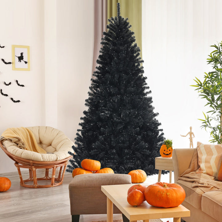 7 FT Pre-lit Black Halloween Tree Artificial Hinged Christmas Image 4