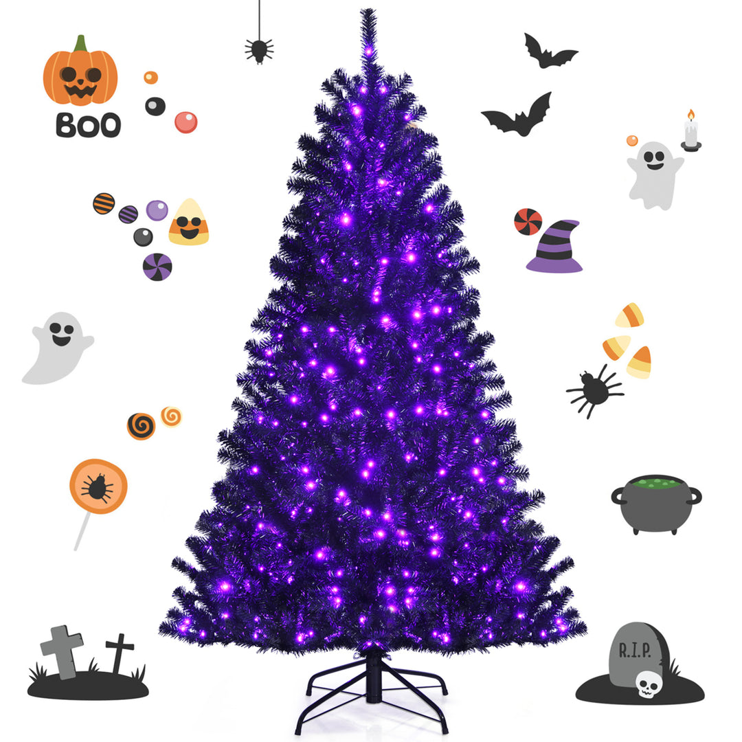 6 FT Pre-lit Black Halloween Tree Artificial Hinged Christmas Image 6