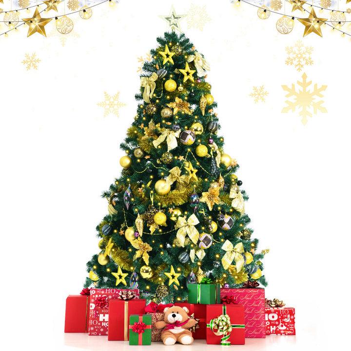 7.5 ft Pre-Lit Christmas Tree Artificial Xmas Tree w/ 140pcs Ornaments Image 1