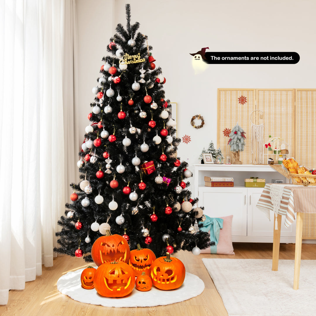 7 FT Pre-lit Black Halloween Tree Artificial Hinged Christmas Image 6