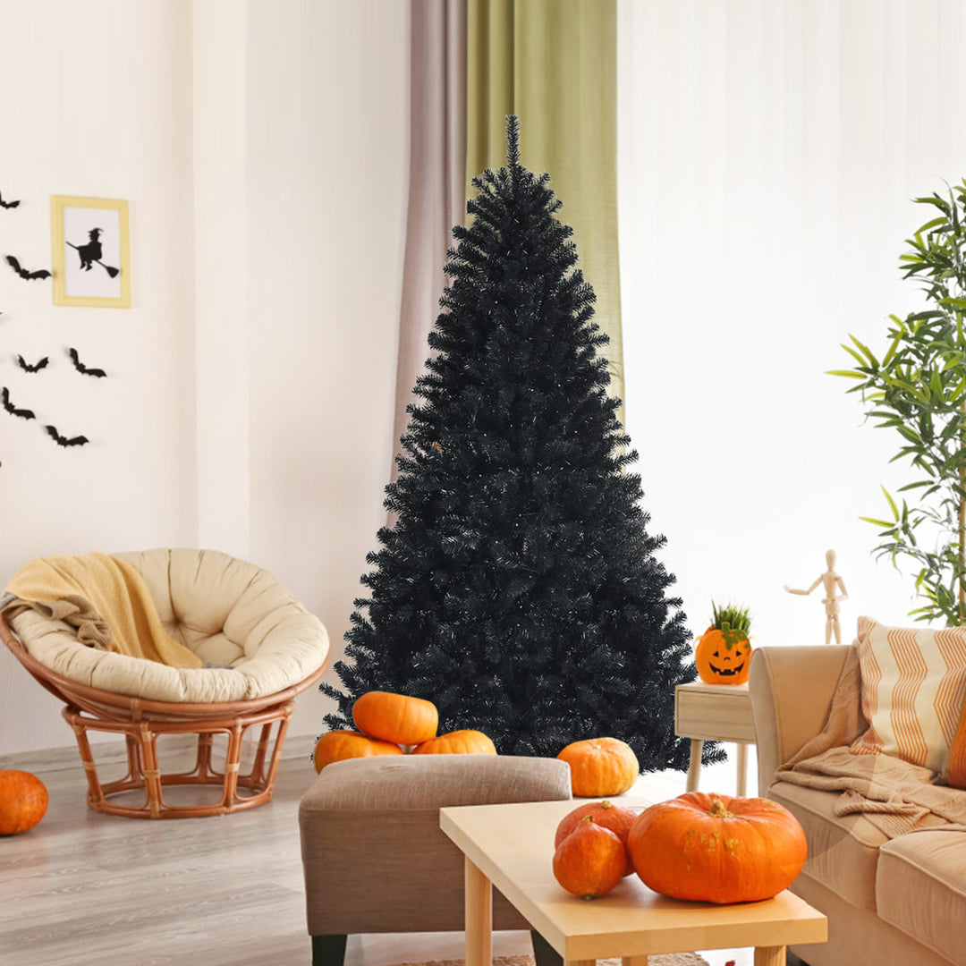 6 FT Pre-lit Black Halloween Tree Artificial Hinged Christmas Image 1