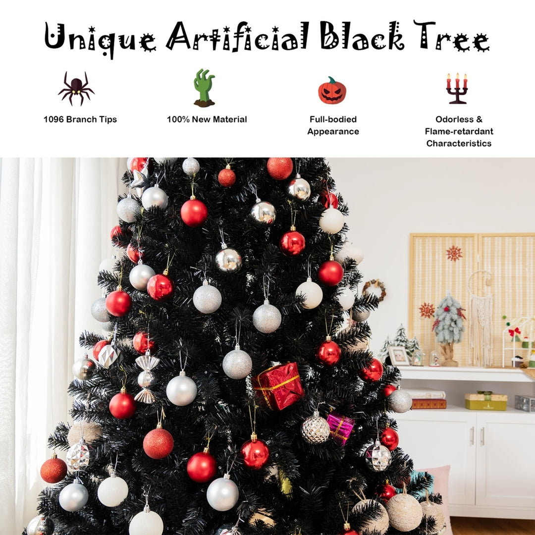 7 FT Pre-lit Black Halloween Tree Artificial Hinged Christmas Image 7