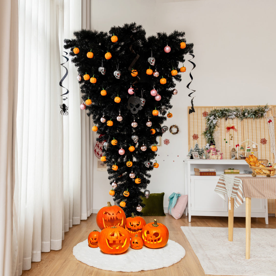 6FT Pre-lit Upside Down Black Halloween Tree Artificial Christmas Image 6