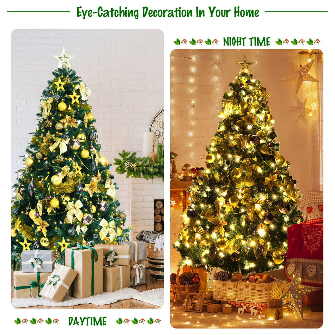 7.5 ft Pre-Lit Christmas Tree Artificial Xmas Tree w/ 140pcs Ornaments Image 8