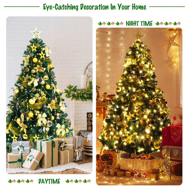 7.5 ft Pre-Lit Christmas Tree Artificial Xmas Tree w/ 140pcs Ornaments Image 8