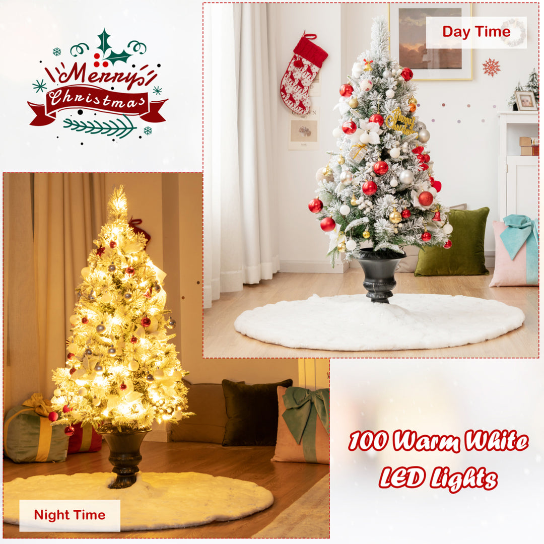 4 FT Pre-lit Christmas Entrance Tree Snow Flocked Xmas Tree w/ LED Lights Image 8