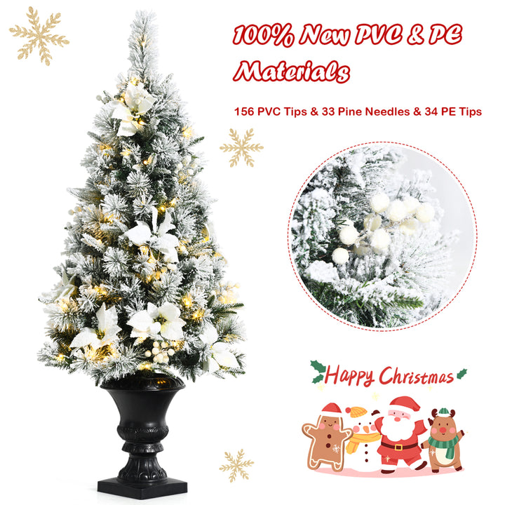 4 FT Pre-lit Christmas Entrance Tree Snow Flocked Xmas Tree w/ LED Lights Image 9