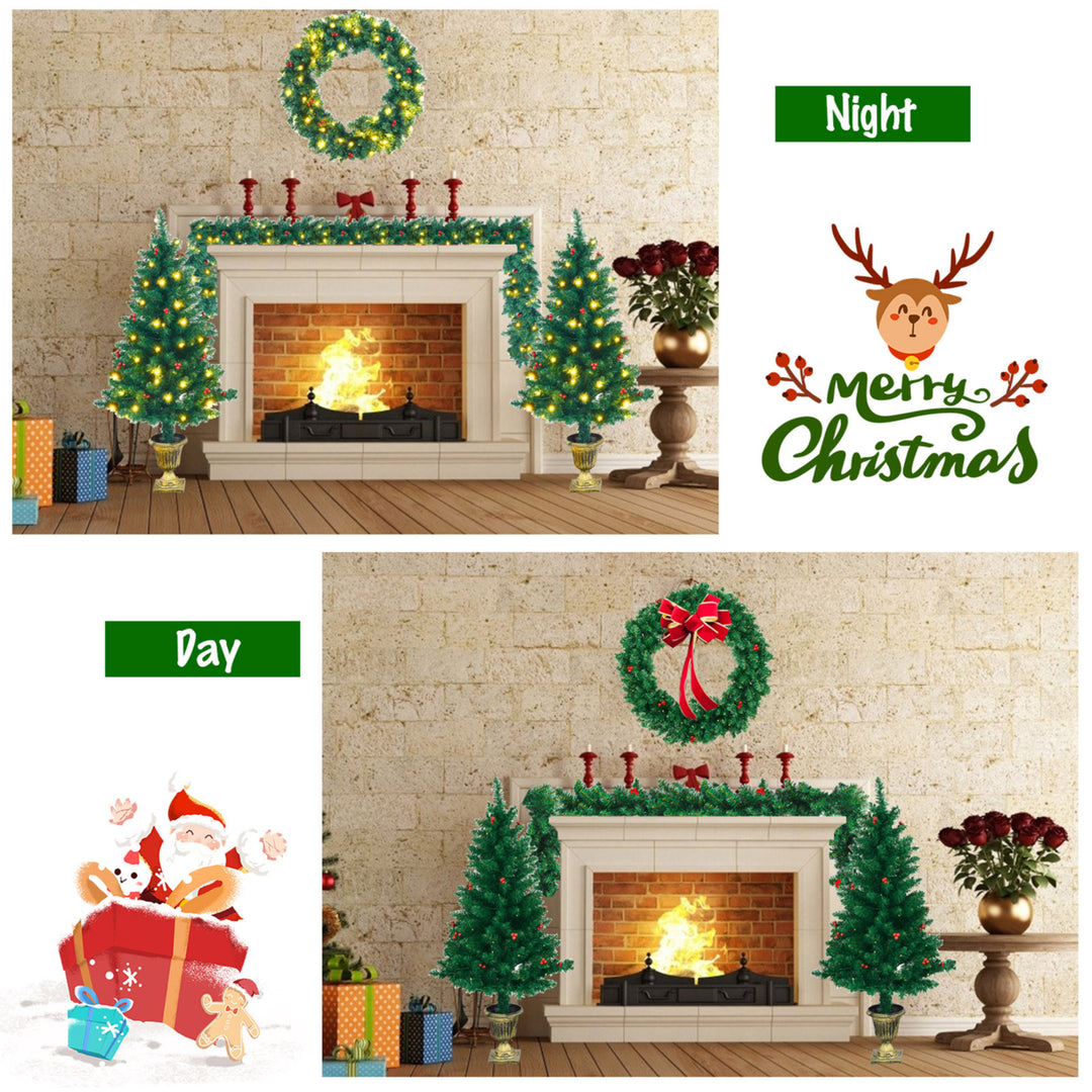 4PCS Pre-Lit Artificial Christmas Decoration Set Holiday Decor w/ LED Lights Image 6