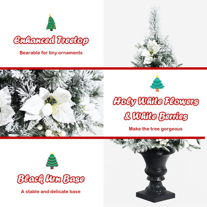 2PCS 4 FT Pre-lit Christmas Entrance Tree Snow Flocked Xmas Tree w/ LED Lights Image 10