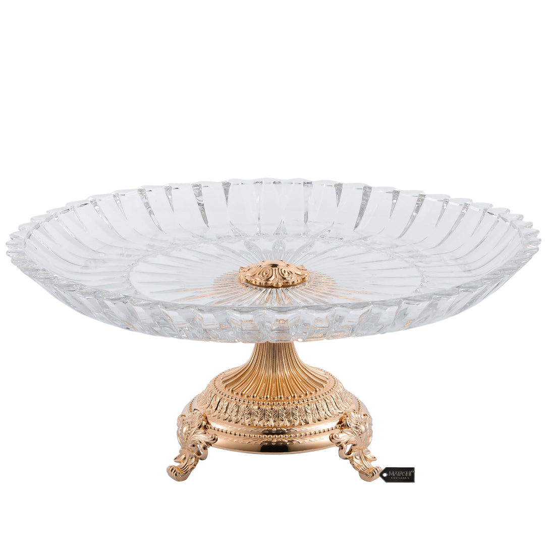 Matashi Cake Plate Centerpiece Decorative Dish, Round Serving Platter w/ Rose Gold Plated Pedestal Base for Weddings Image 1