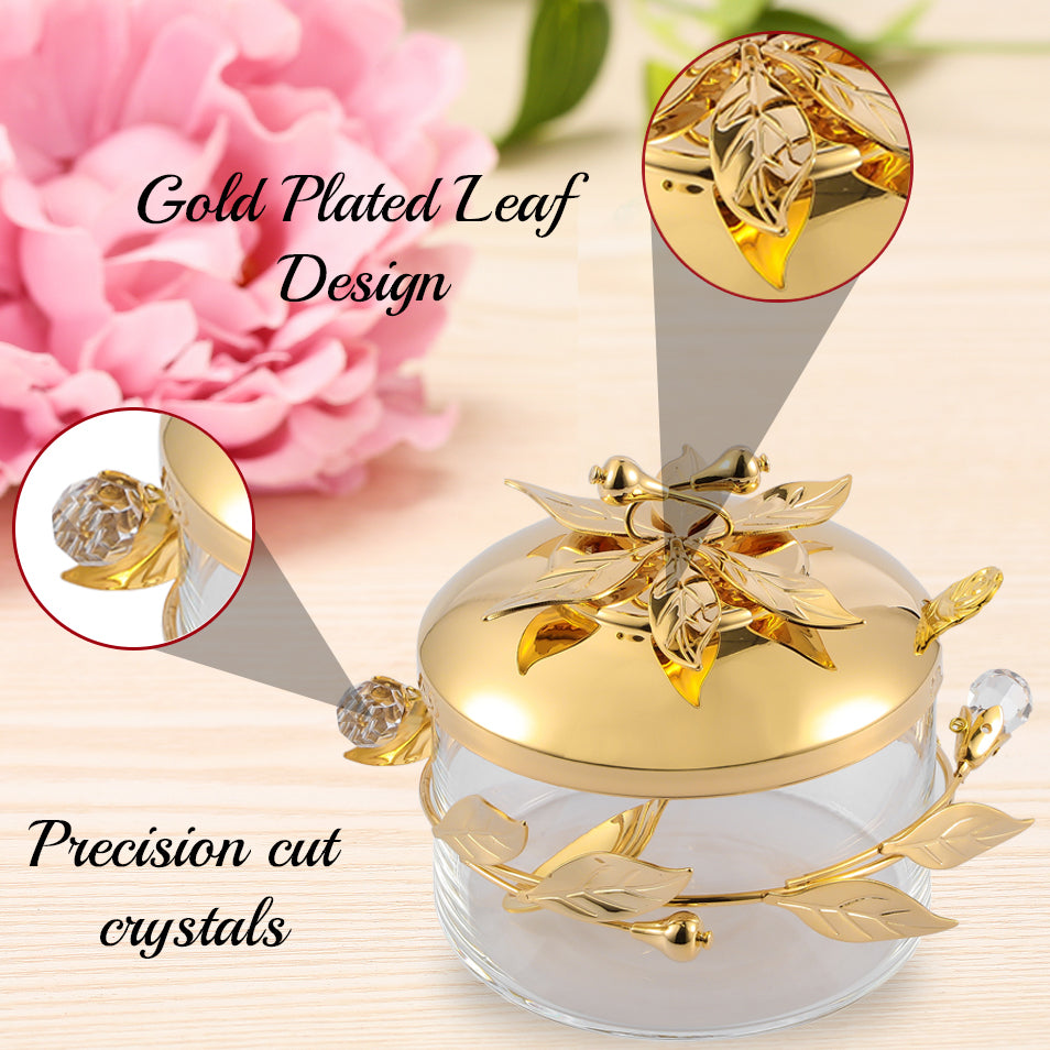 Matashi 24K Gold Plated Sugar Bowl, Honey Dish, Candy Dish Glass Bowl Flower and Vine Design w/ Spoon Gift for Christmas Image 5