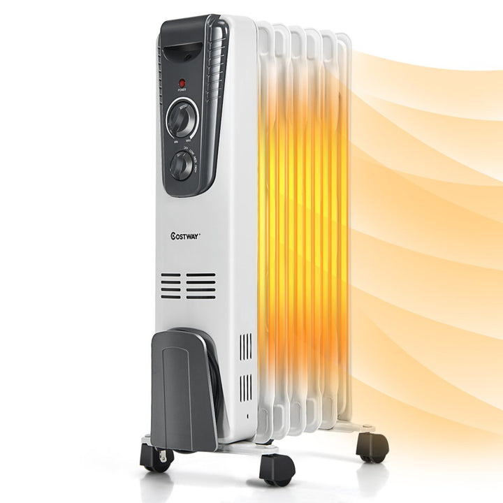 1500W Electric Oil Filled Radiator Space Heater 5.7 Fin Thermostat Room Radiant Image 1