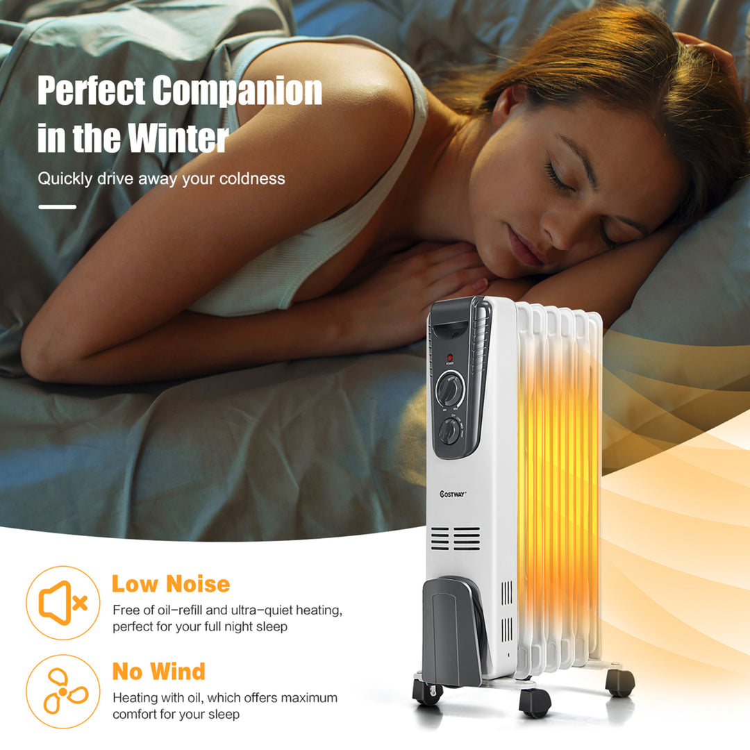 1500W Electric Oil Filled Radiator Space Heater 5.7 Fin Thermostat Room Radiant Image 5