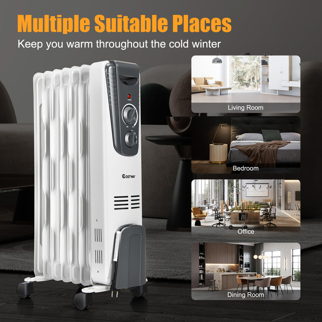 1500W Electric Oil Filled Radiator Space Heater 5.7 Fin Thermostat Room Radiant Image 6