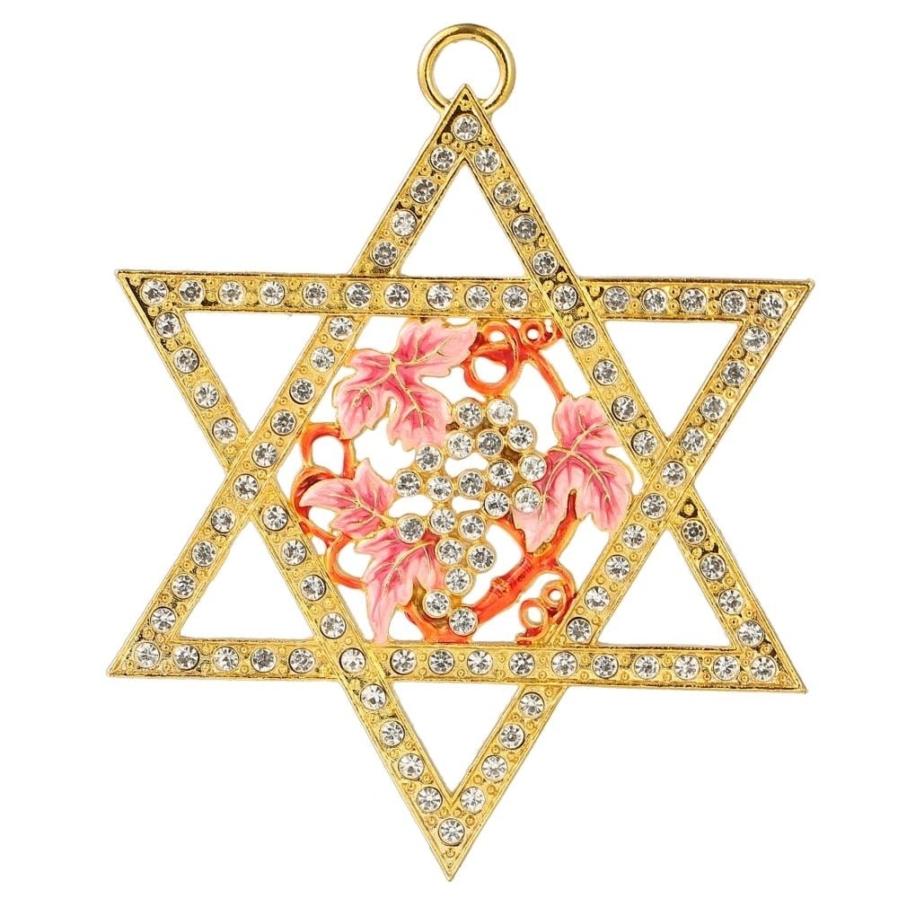 Matashi Traditional Star of David Hanging Ornament (Pewter) Classic Gold-Plated Home Decoration Hand-Painted Pink, Red Image 2