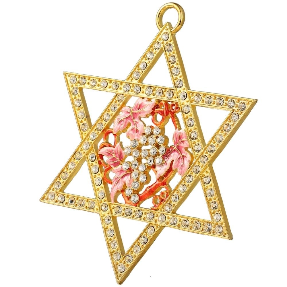 Matashi Traditional Star of David Hanging Ornament (Pewter) Classic Gold-Plated Home Decoration Hand-Painted Pink, Red Image 3