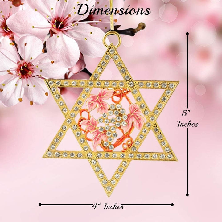 Matashi Traditional Star of David Hanging Ornament (Pewter) Classic Gold-Plated Home Decoration Hand-Painted Pink, Red Image 4