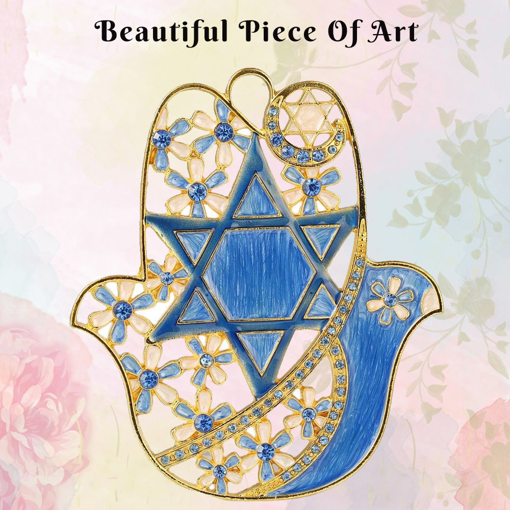 Matashi Hanging Hamsa Dove and Flowers w/ Star of David Ornament w/ Crystals (Pewter) Hamsa Decoration Gold-Plated Image 7